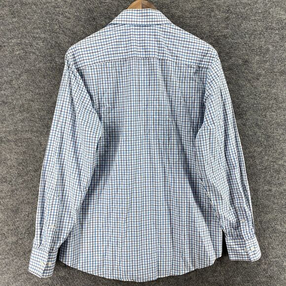 Geoffrey Beene Shirt Men 15 Blue Plaid Button Up Classic Fit Wrinkle Free - Picture 2 of 6